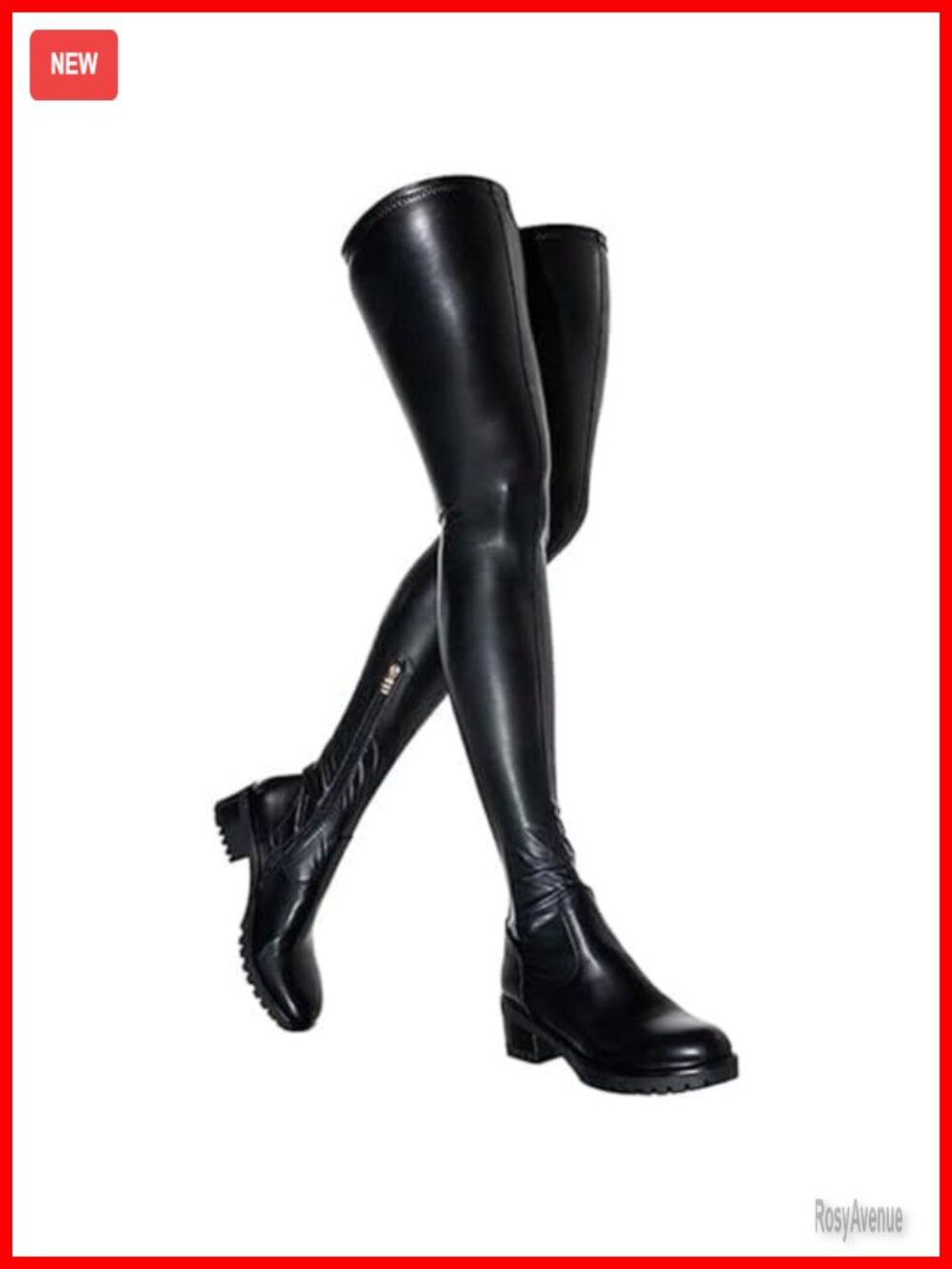 Over The Knee Chunky Heel Slip On Faux Leather Thigh High Boots